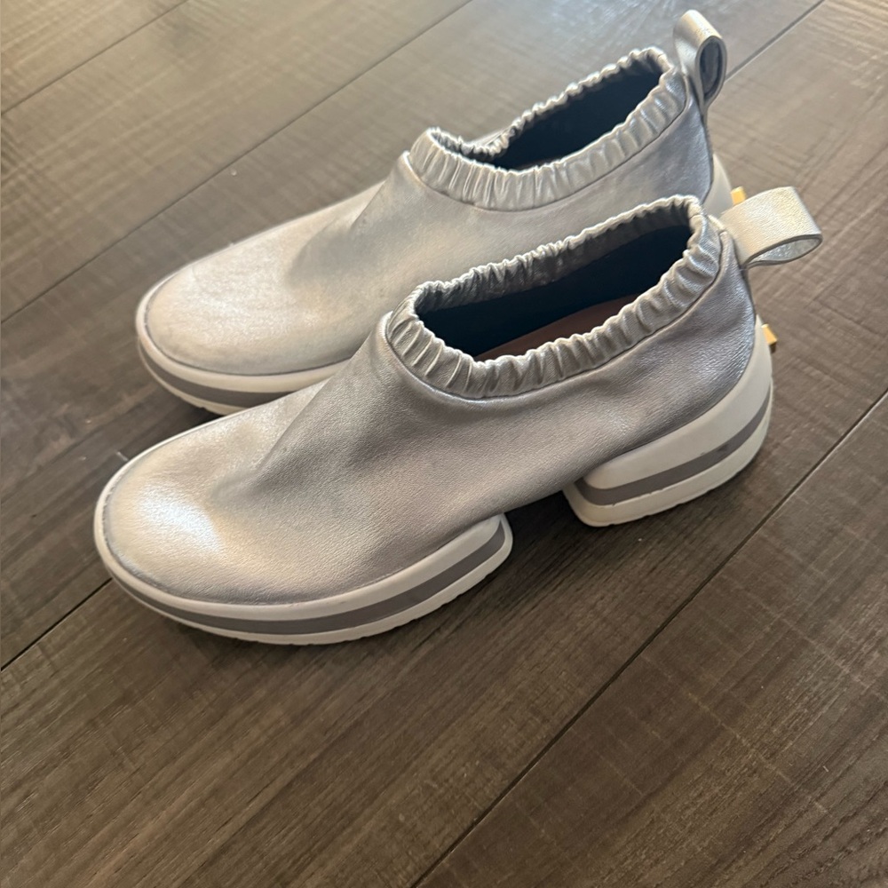 Stuart Weitzman Metallic Silver Slip-On Shoes